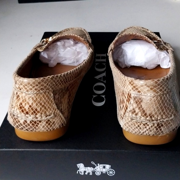 COACH Slip-On Driver Shoe  Leather Snakeskin Goldtone Coach Bar  Size 9 - Picture 4 of 12